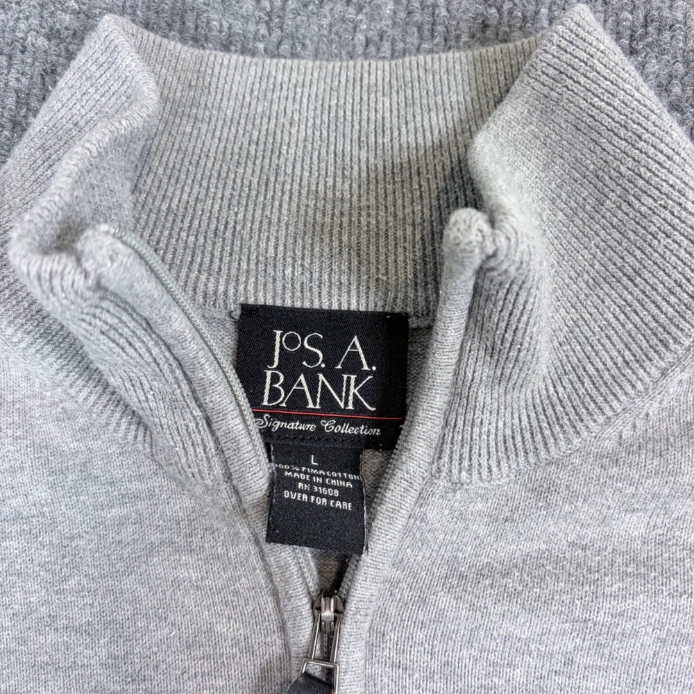 Jos. A. Bank Signature Collection Mens L Gray Pima Cotton Quarter Zip Sweater - Picture 7 of 13